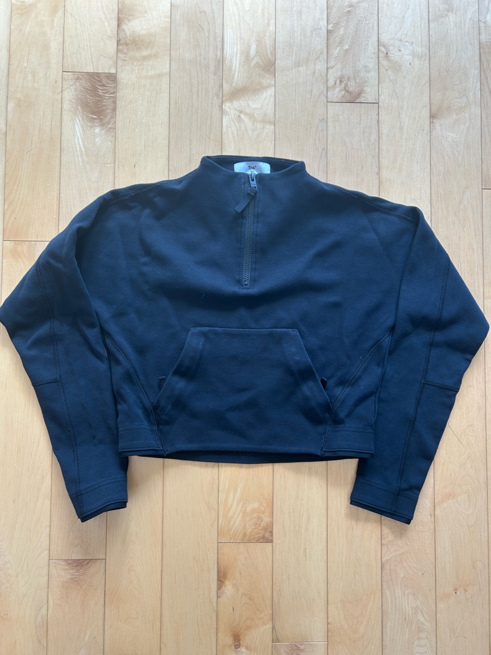 TNA Aritzia black Half-Zip Sweatshirt with Kangaroo Pocket
